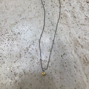 Faux Citrine Yellow Necklace Silver Tone Pendant Necklace Chain